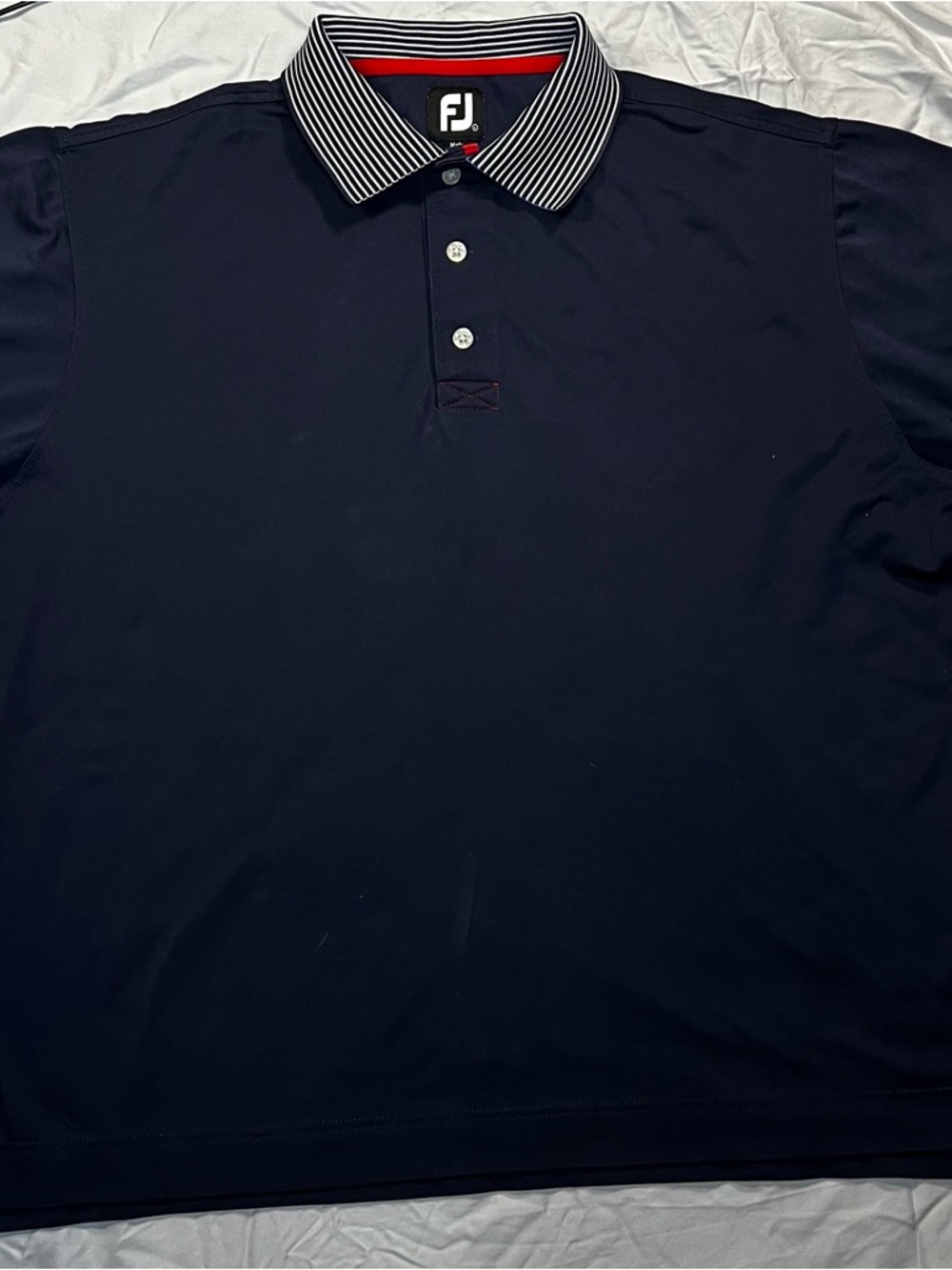 FootJoy Navy Golf Polo with Striped Collar and Red Trim‎